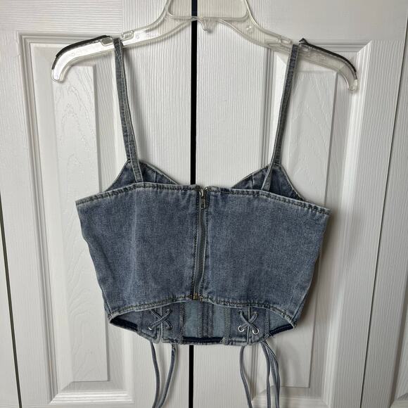 Pretty Little Thing Petite Light Blue Wash Denim Lace Up Corset 6 - Picture 7 of 8